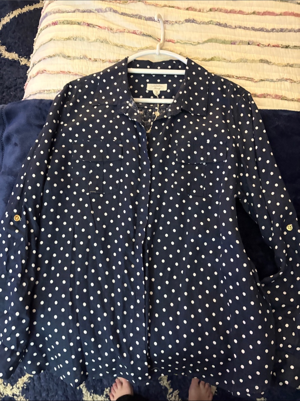 Polka Dot Button-Down Shirt - Navy